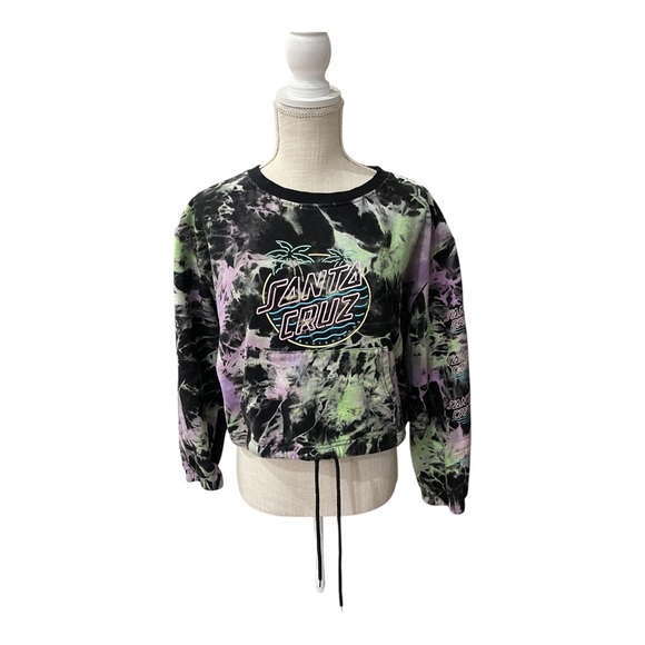 Santa Cruz Skateboards Tops - Santa Cruz Skateboards Black Multicolor Tie Dye Cropped Hoodie Women’s Size M